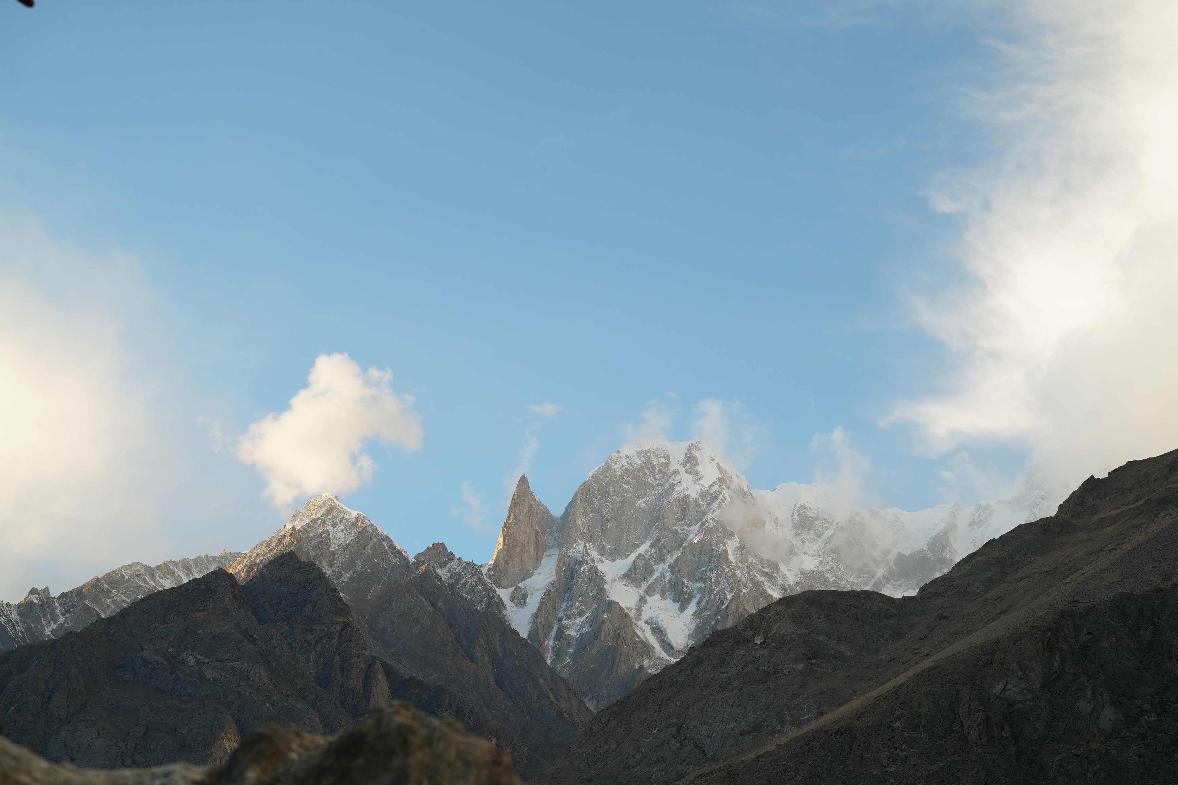 Khaplu town in Ghanche District, Baltistan with orchard terraces and mountain ridges forming the backdrop of the ancient valley capital